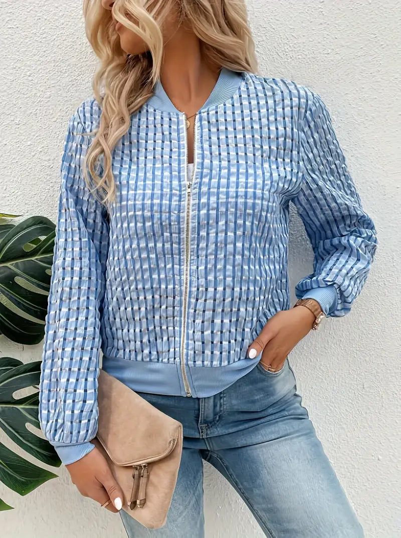 Damjacka Rutig Med Blixtlås Polyester Tidlös Stil 4