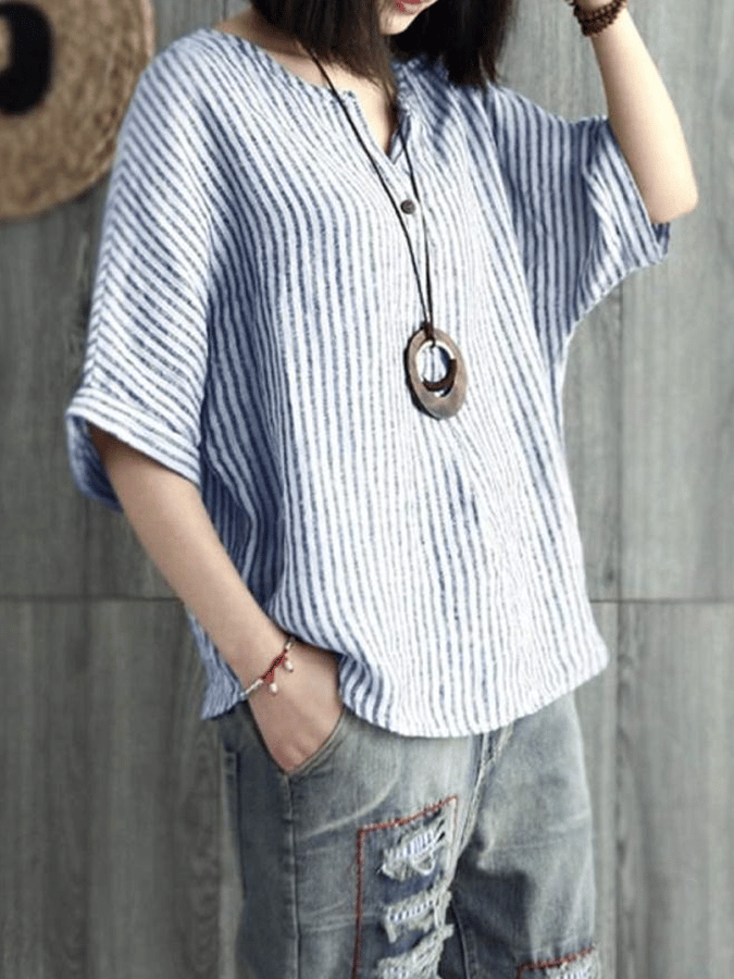 Kvinnors Blus Breda Ärmar Ramie 5