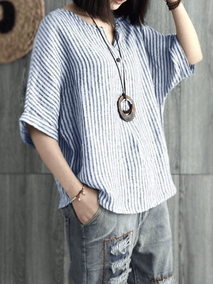 Kvinnors Blus Breda Ärmar Ramie 7