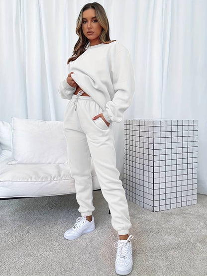 Tvådelat Jogging Set för Dam, Överdimensionerad Polyester, Långärmad Tröja och Medelhöga Byxor 7