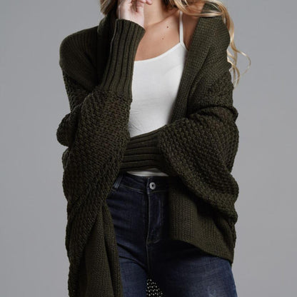 Kvinnor Lång Kofta Dolmanärmar Stickad Material-3