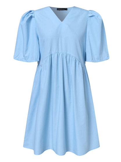 Fina Dam Klänningar Midi Puffärmar V-ringad Polyester-6