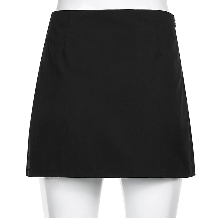 Svart Minikjol A-linje med Slits och Paljetter i Polyester – Elegant Mini Kjol för Kvinnor 4