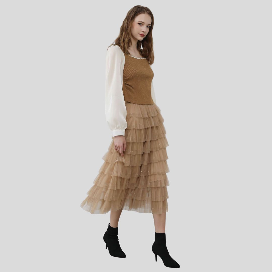 Dam Topp Fyrkantig Hals Puffärmar Polyester-3