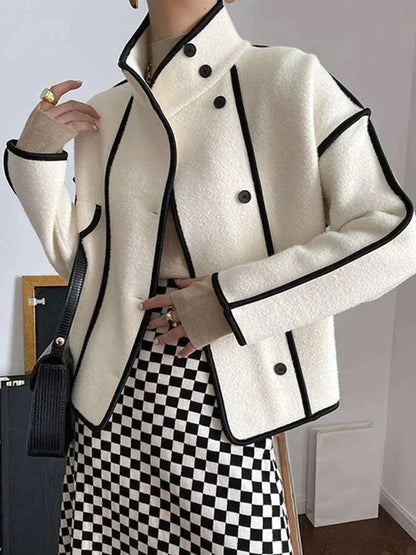 Dam Färgblockjacka Långa Ärmar Mjuk Polyesterblandning-1