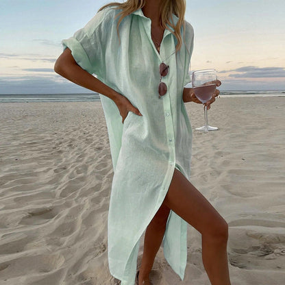 Variant image for Dams Lång Skjorta Elegant Mjuk Bomull Polyester-9