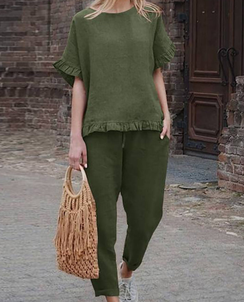 Dam Casual Kläduppsättning Avslappnad Bomull-4