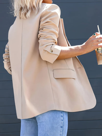 Dam Blazer Reversibel Krage 100% Polyester Casual Lång Ärmar-3