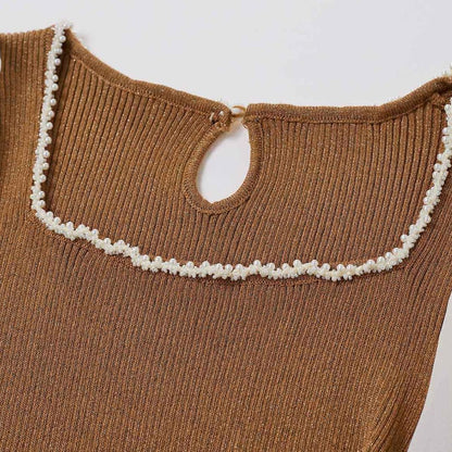 Dam Topp Fyrkantig Hals Puffärmar Polyester-6