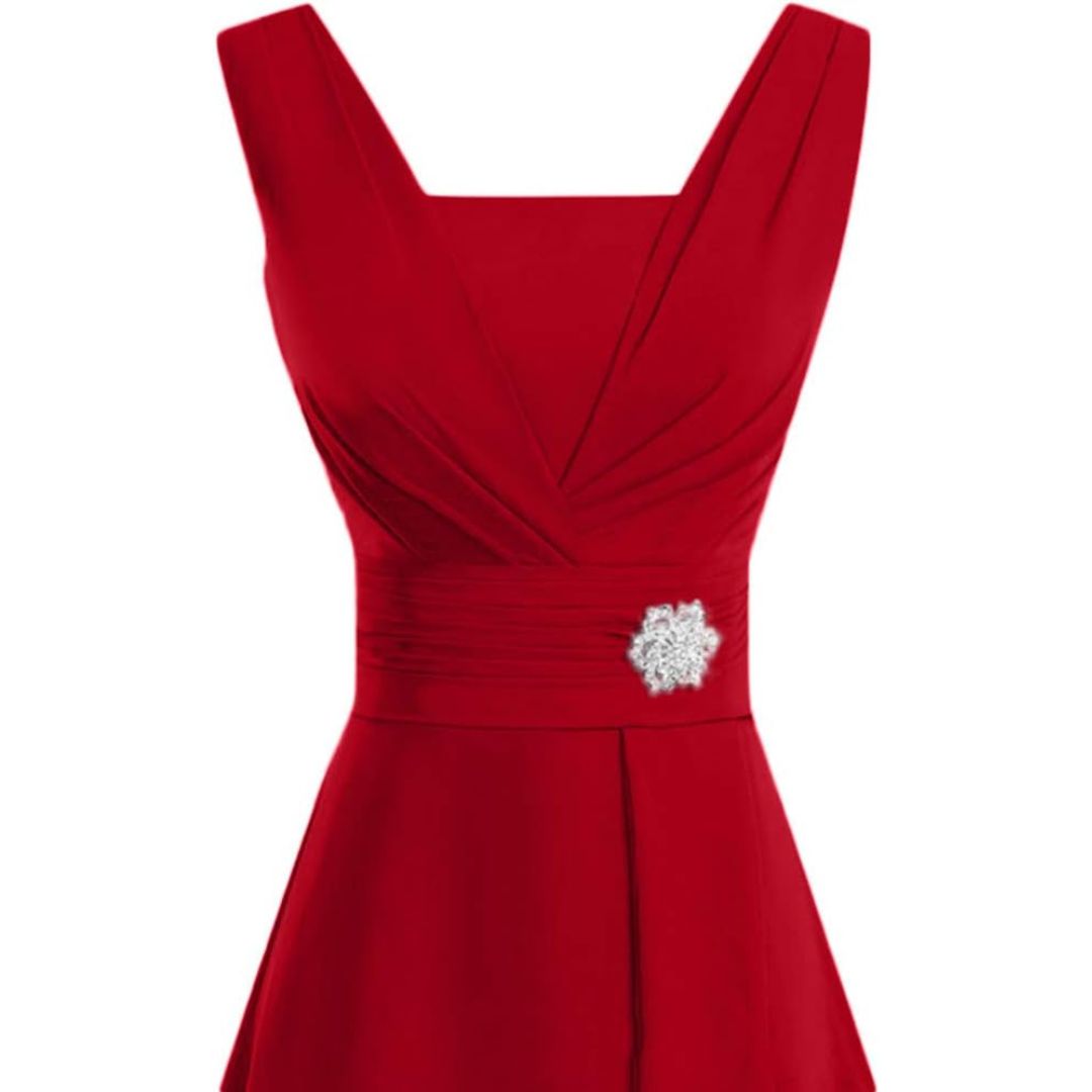 Kvinna Midiklänning V-ringning med Brosch Detaljer Kvalitativt Tyg-3