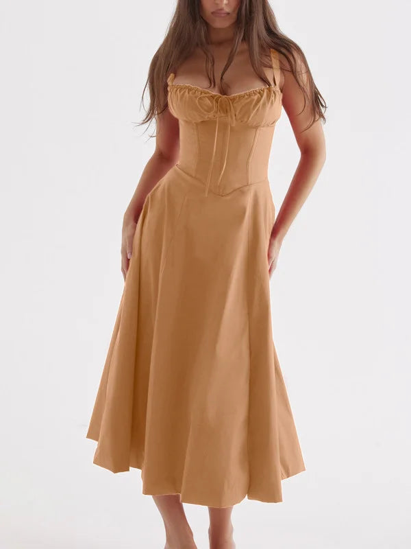 Variant image for Kvinnors Midi Klänning Spaghetti Band Högkvalitativt Tyg-29