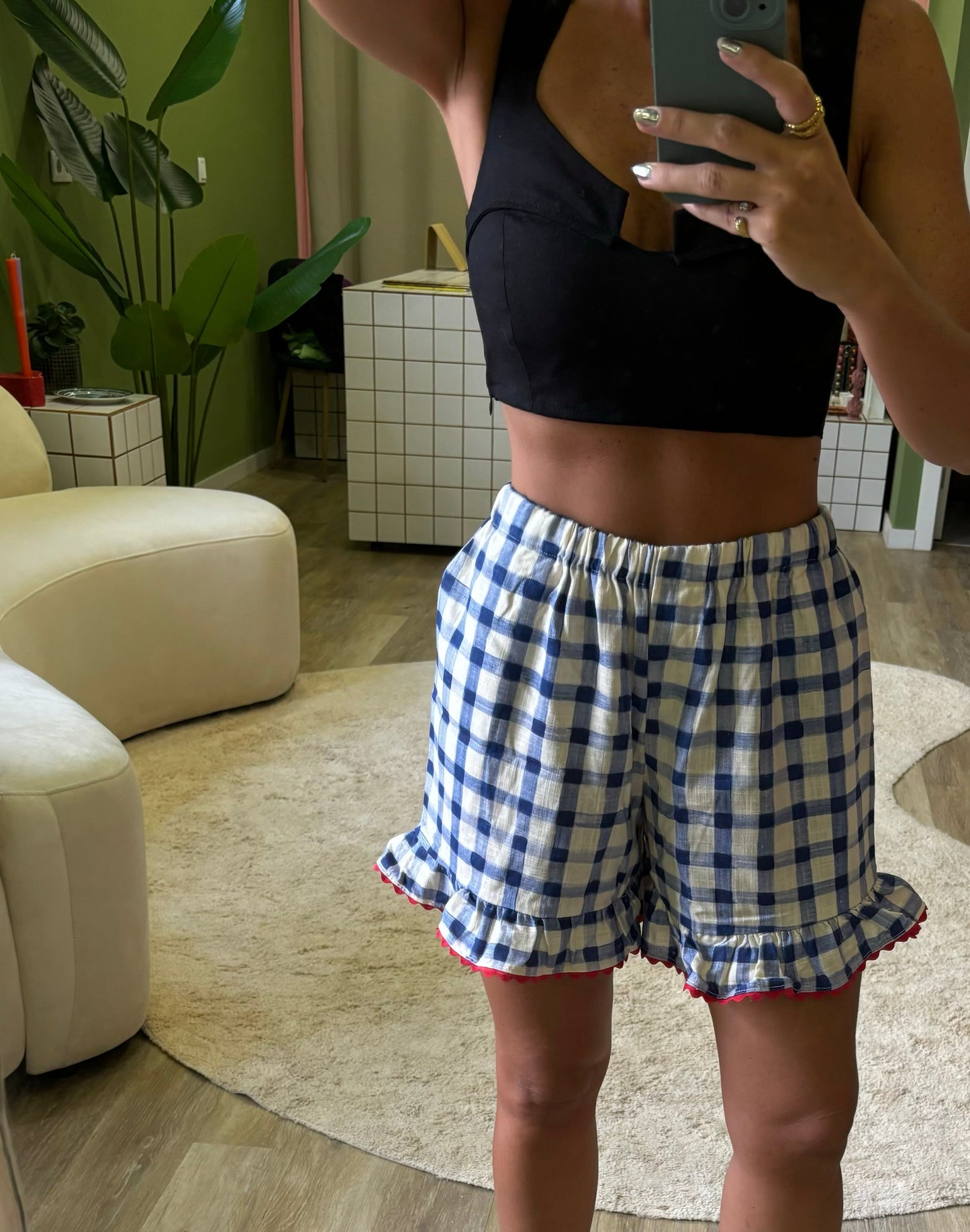 Dam Shorts Fritidsstil Elastisk Viskos och Linne-4