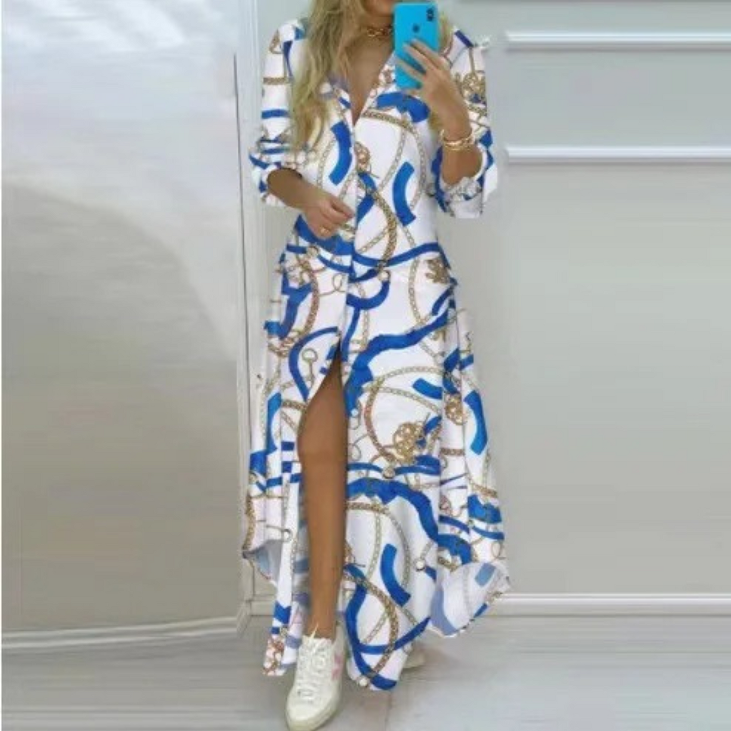 Variant image for Dam Klänning Skjortablus Papperstryck Fjäderlätt Polyester-16