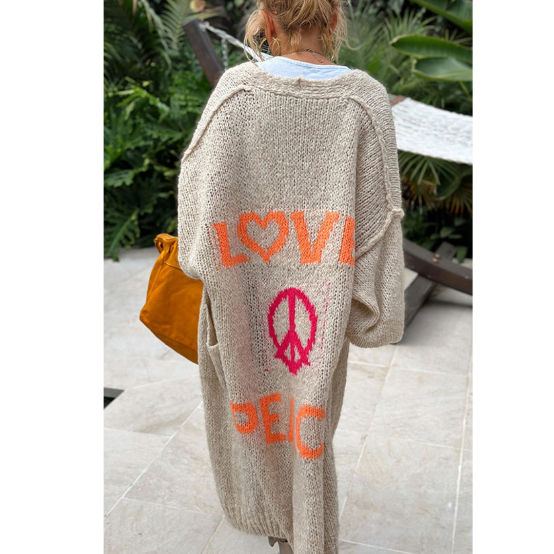 Lång Cardigan för Kvinnor i Jacquarddesign – Avslappnad Passform i Polyester, Flera Färger 4