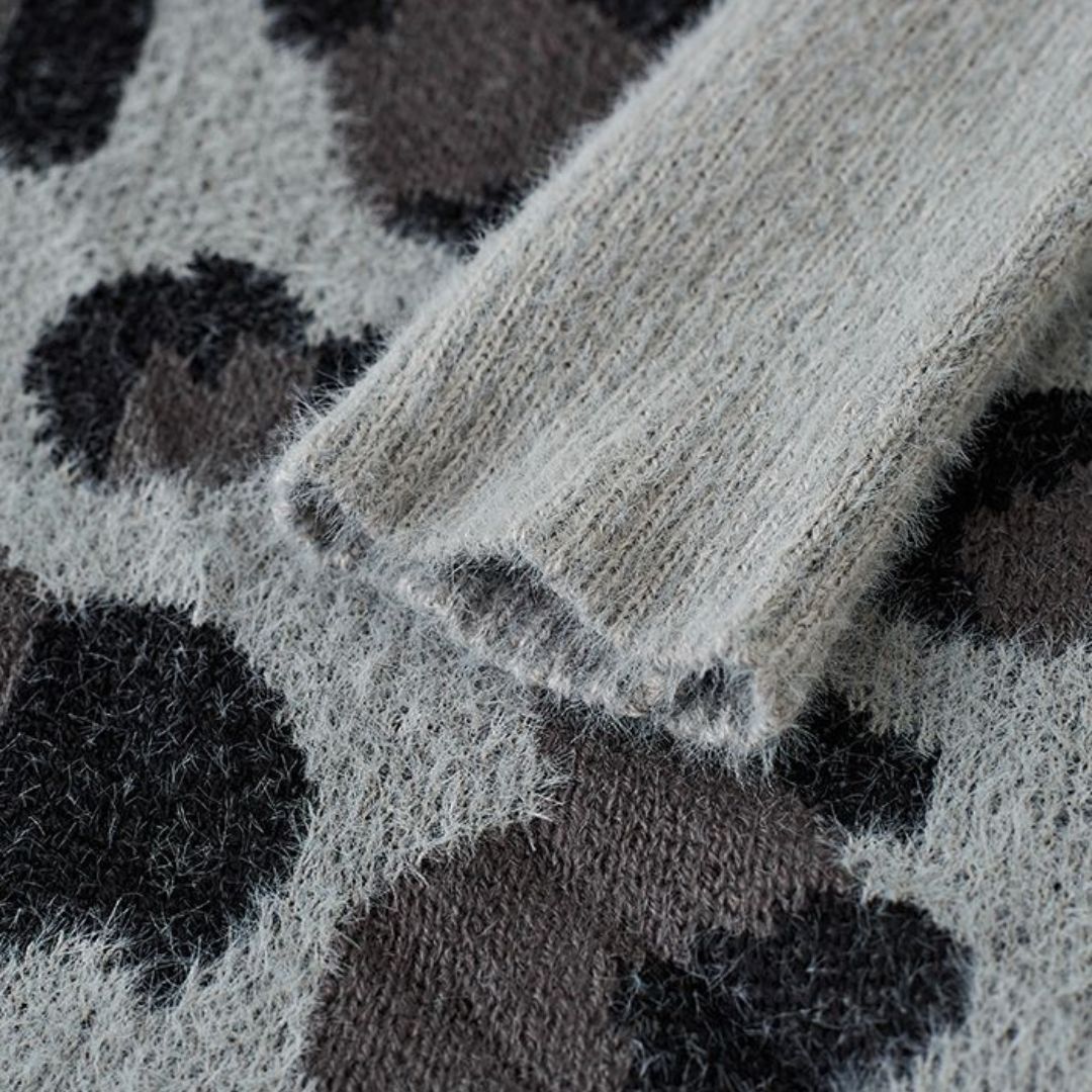 Dam Cardigan Oversized Leopardmönster Vinterjacka i Högkvalitativt Tyg 3