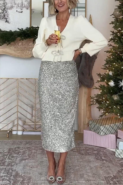 Tjocktröja Dam V-ringning och Knytning Mjuk Bomull och Polyester-4