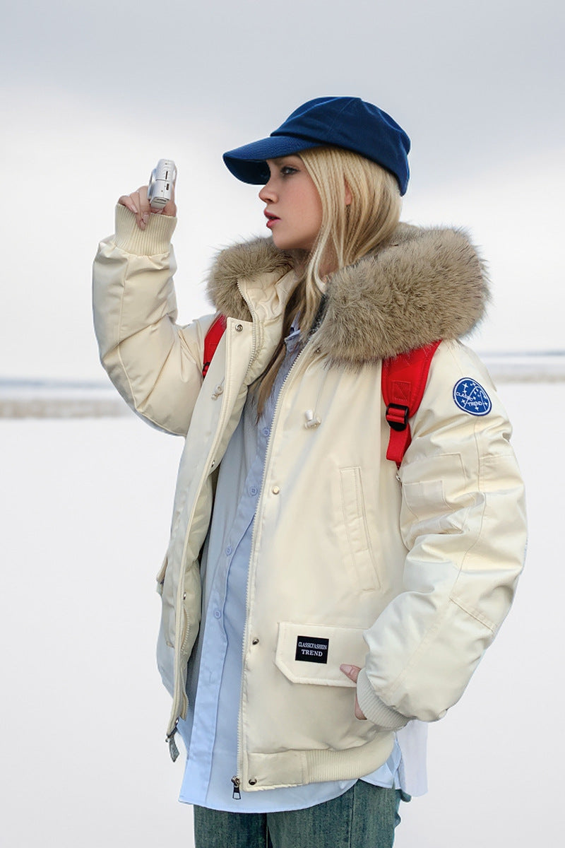 Dam Parkas Löst Snitt med Pälskrage i Polyester och Bomull-5