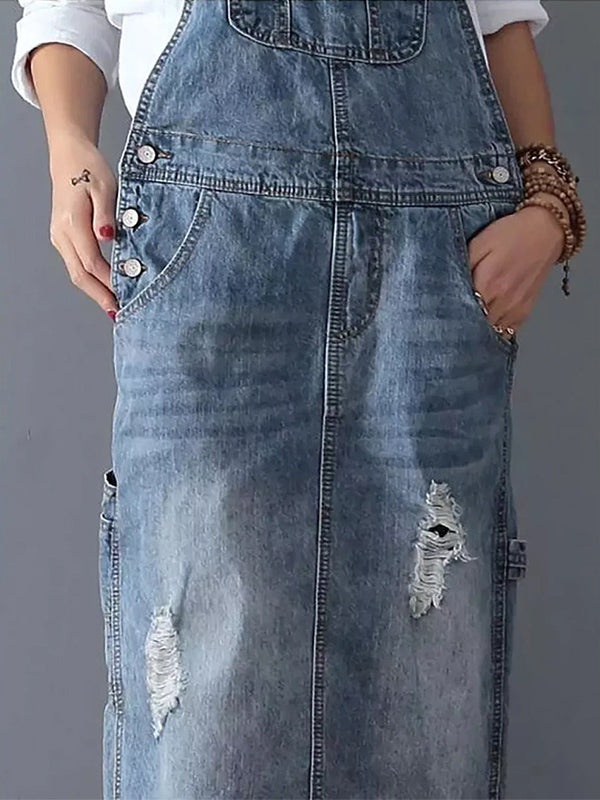 Damklänning Avslappnad Denim Med Justerbara Axelremmar-6