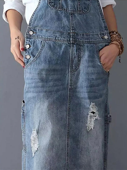 Damklänning Avslappnad Denim Med Justerbara Axelremmar-6