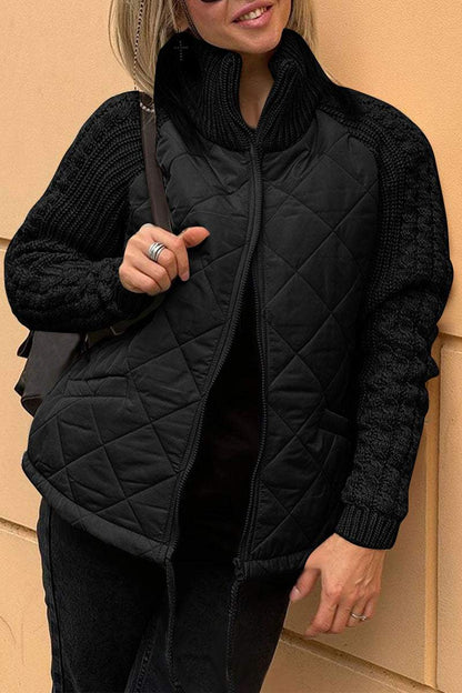 Kvinnor Casual Jacka Dragkedja Lapptäcktsdesign Mjuk Tygblandning-6