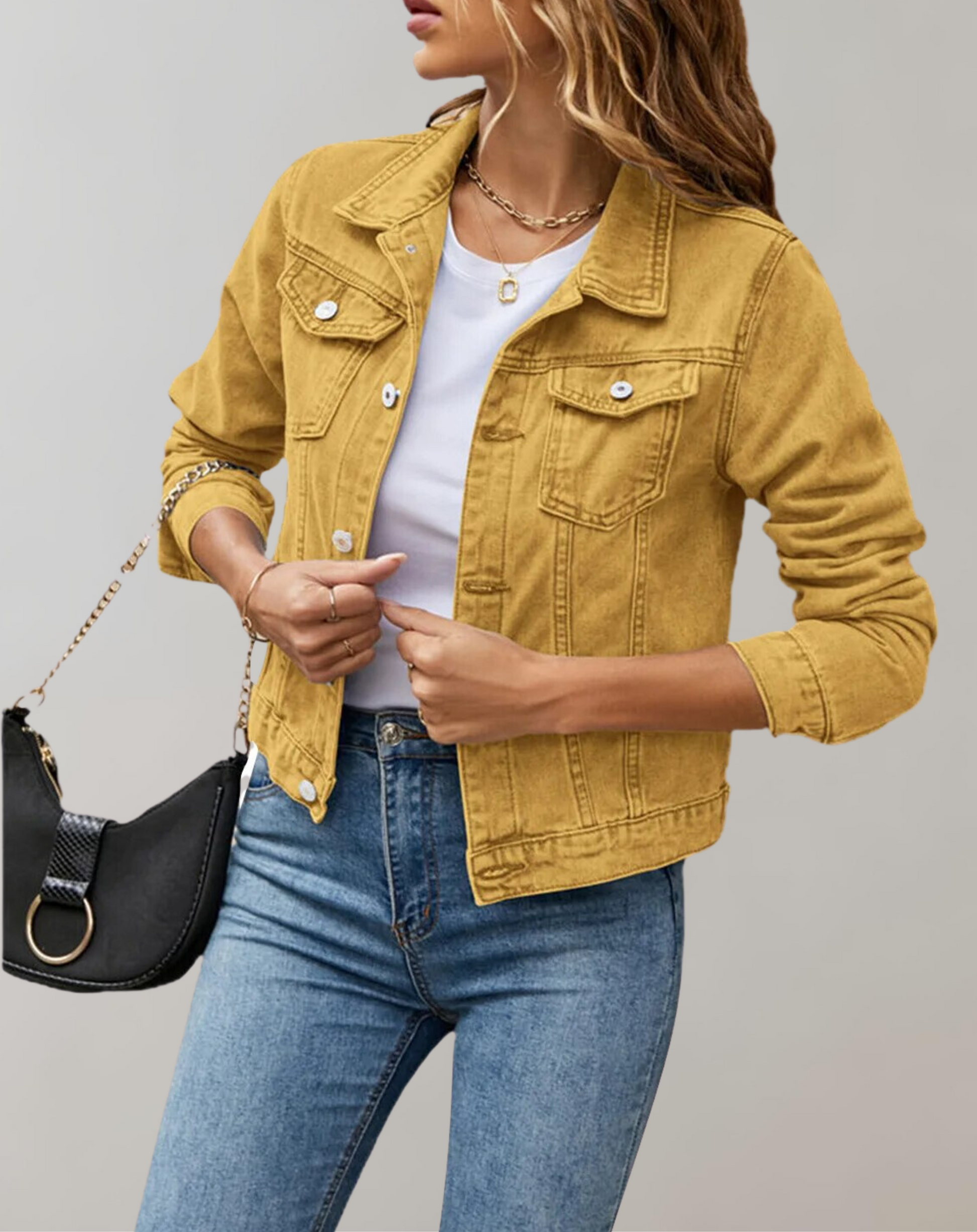 Damjacka Långärmad Denim Klassisk Stil Smal Fit Högkvalitativ Denim-2