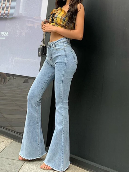 Snygga Byxor Dam Hög Midja Denimlook 100% Bomull-6