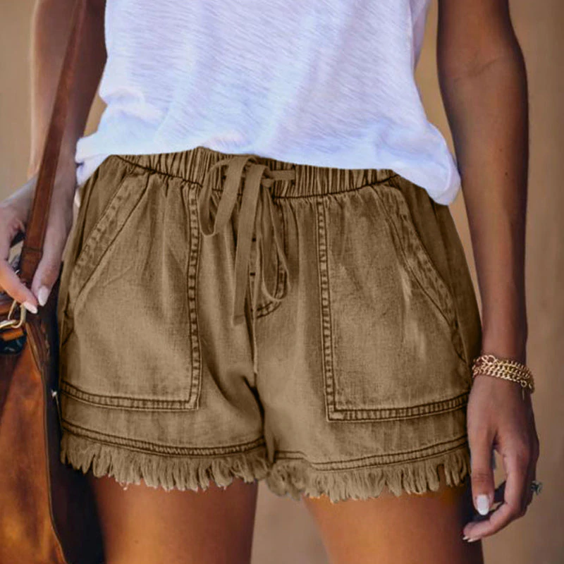 Dam Shorts Hög Midja Stretchig Denim 12