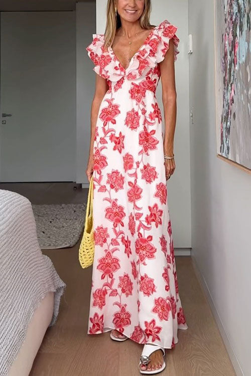 Variant image for Maxiklänning Dam V-ringning Blommönster Lång Klänning i Bomull och Polyester-1