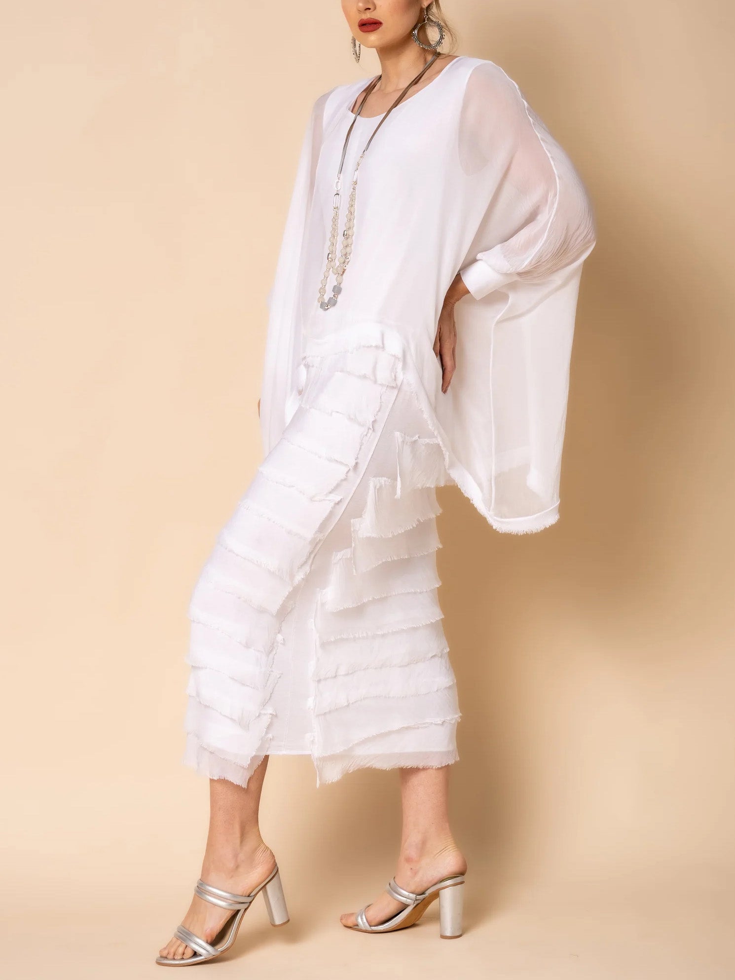 Kvinna A-linjeformad Klänning med Fransar Polyester Elastan-6