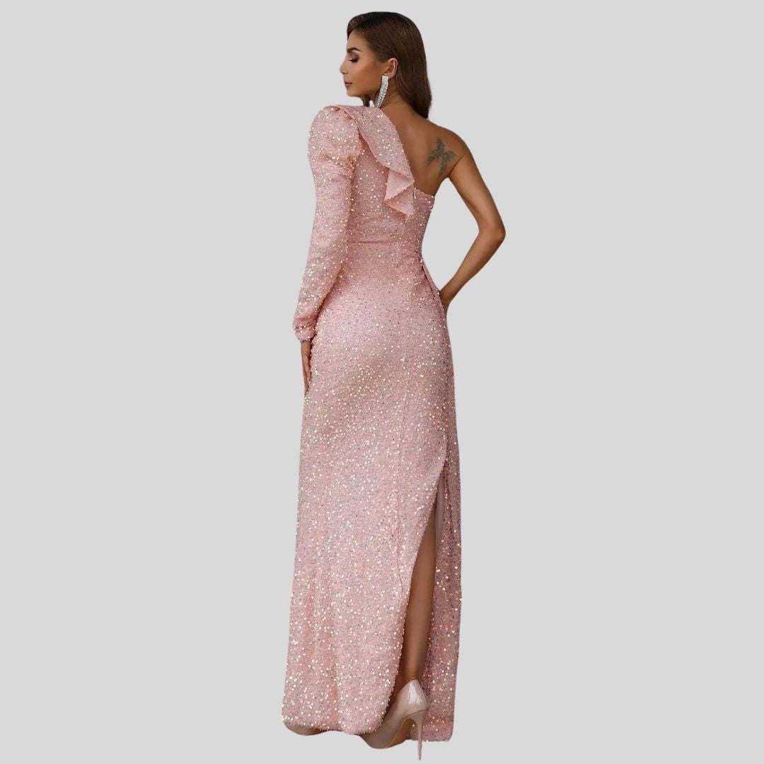 Maxiklänning Dam Glittrande Design Långt Snitt Högkvalitativt Material-4