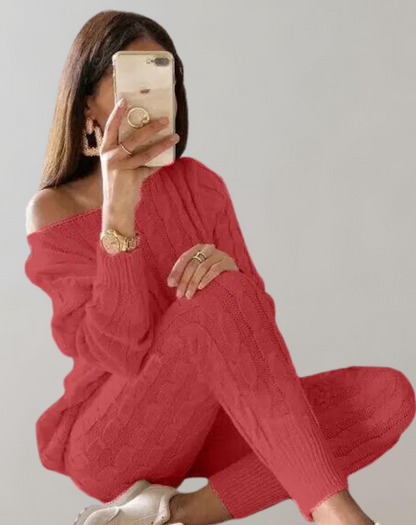 Variant image for Dam Set Stickad Tröja och Bredbyxor Mjuk Akrylblandning-7