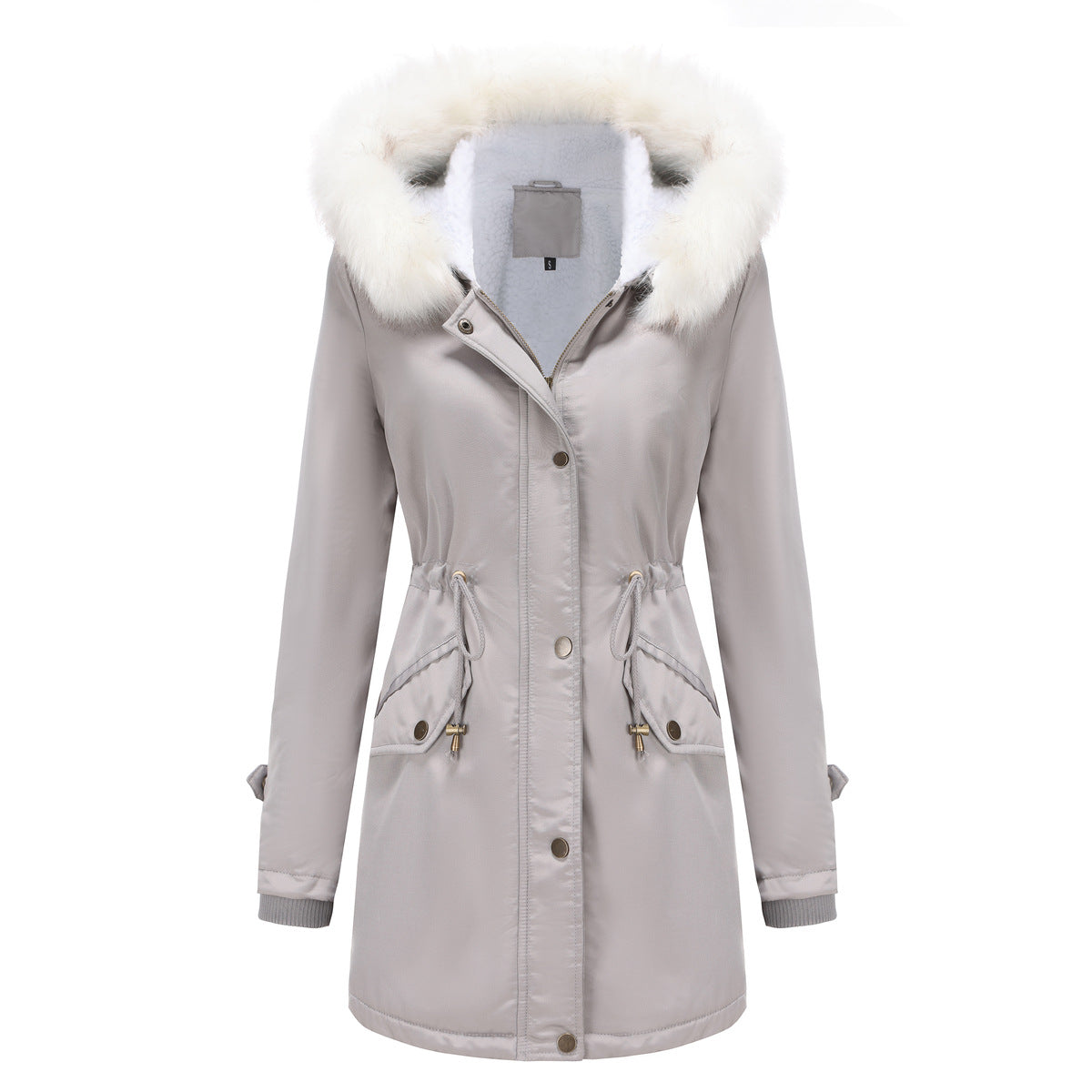Kvinnor Kappa Lång Parka med Avtagbar Krage Polyester 4
