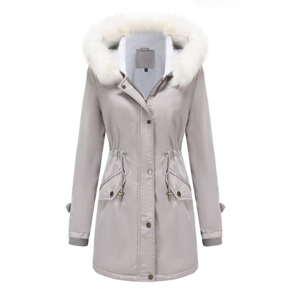 Kvinnor Kappa Lång Parka med Avtagbar Krage Polyester 4