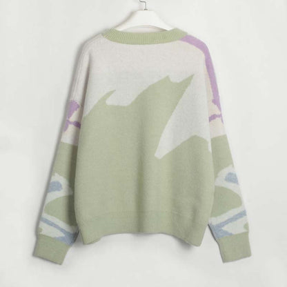 Dam Tröja Färgblockad Lång Ärmar Bomull och Akryl-2