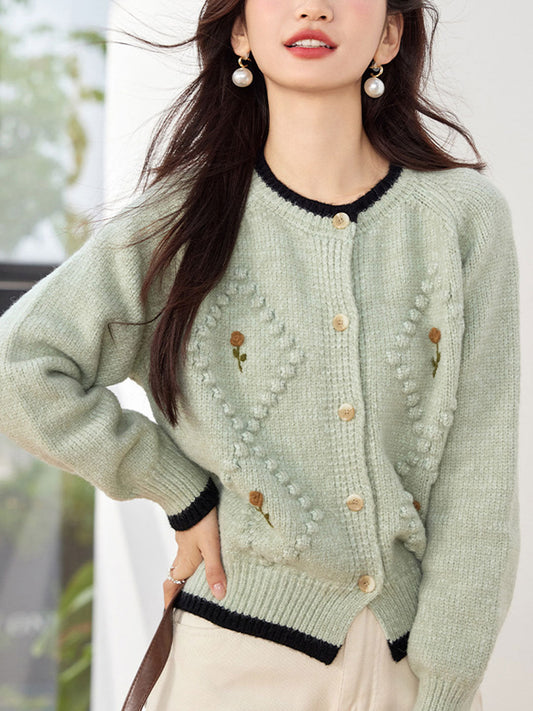 Dam Cardigan Blommabroderi Mjukt Material-1