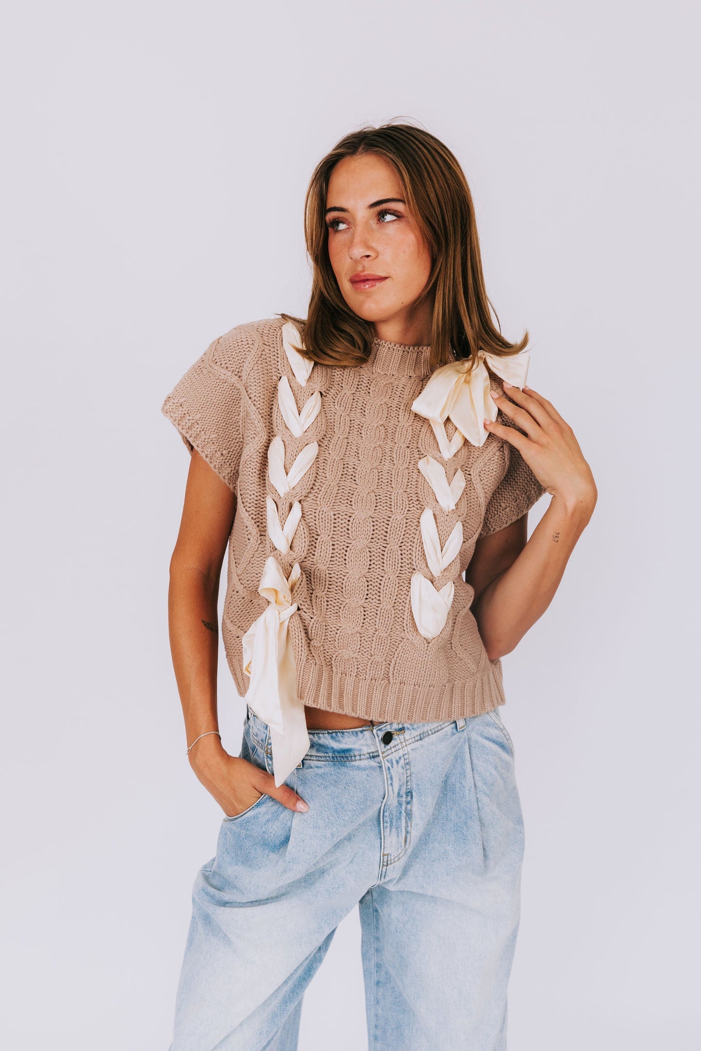 Variant image for Dam Tröja Stickad Polyester med Dekorativa Stickband-13