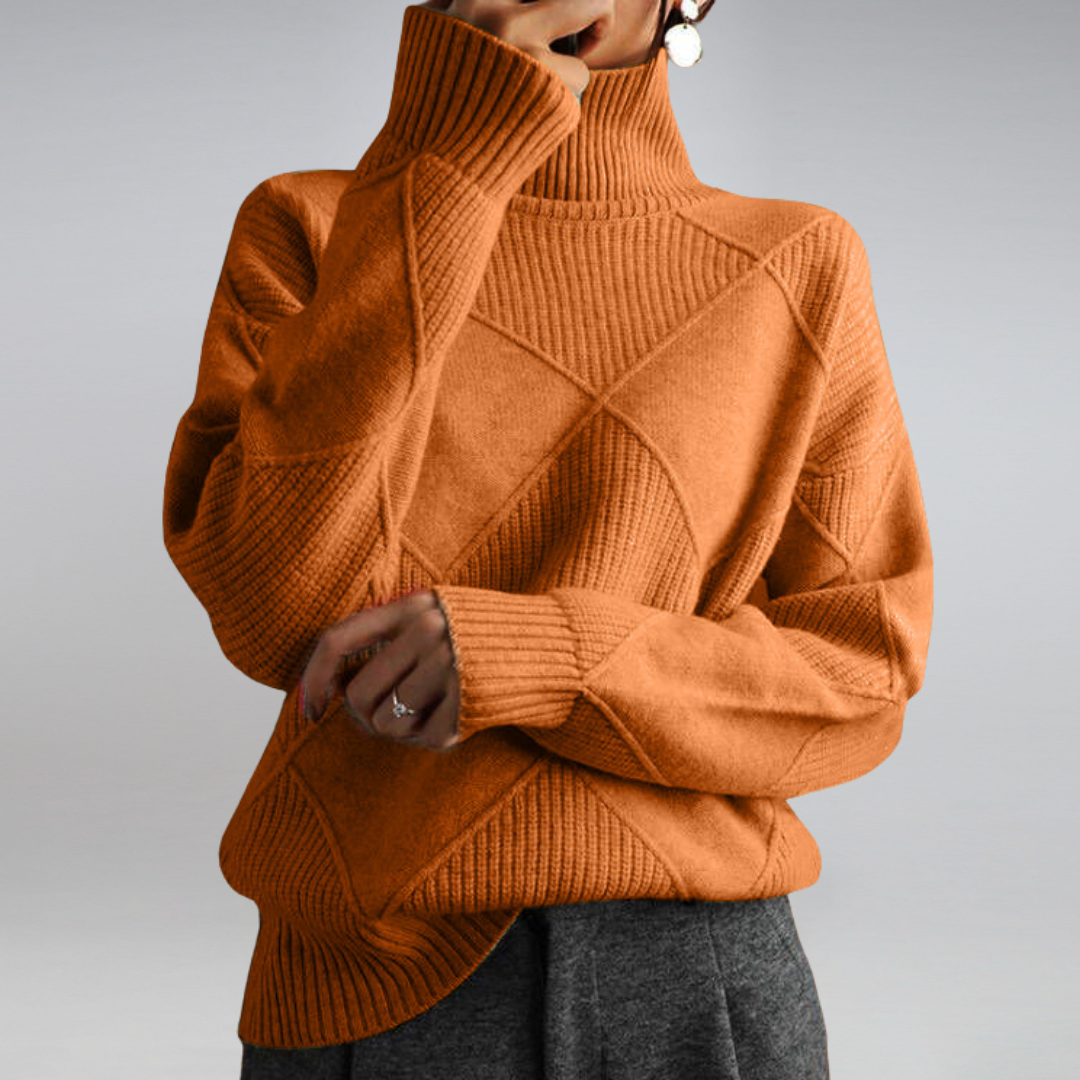 Stickad Dam Tröja Turtleneck Mjuk Bomull 14