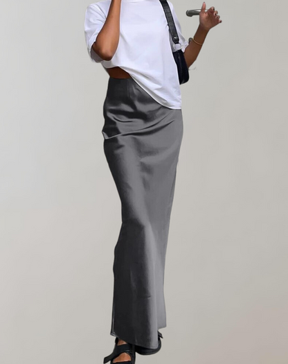 Dam Trumpetkjol Satin Högmidjad Elegant-5