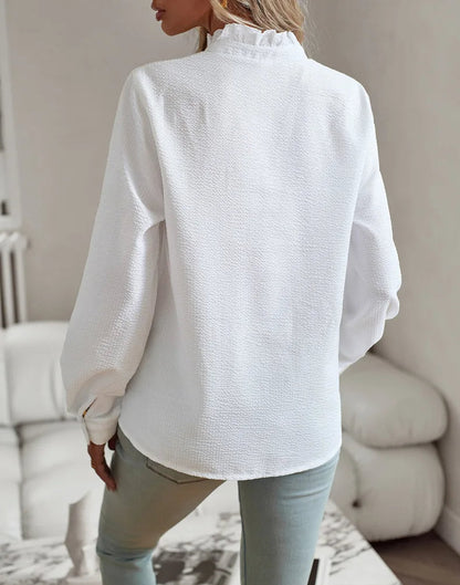 Vit Blus Dam Modern Design Andningsbart Material-5