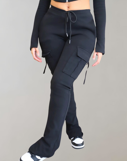 Dam Byxor Hög Midja Cargo 100% Bomull Vintage Stil 1
