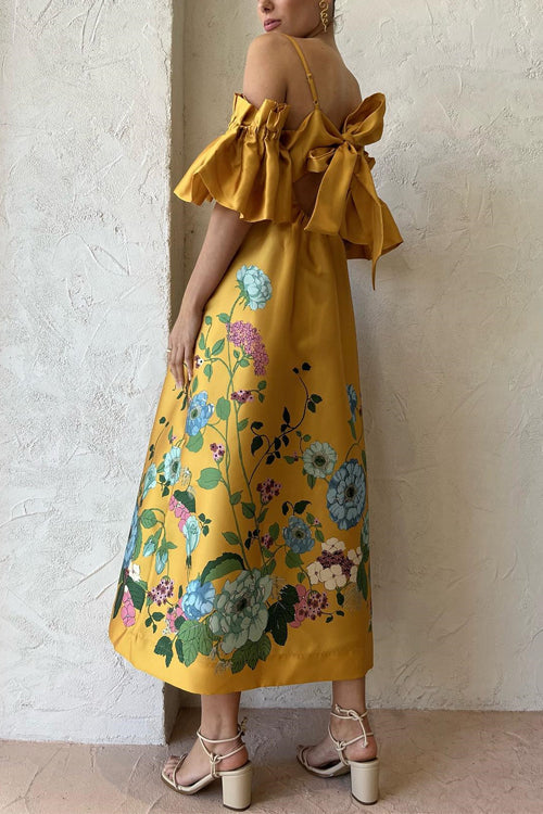 Maxiklänning Dam Blommig Kall Axel Rufsad Bomull Polyester-5