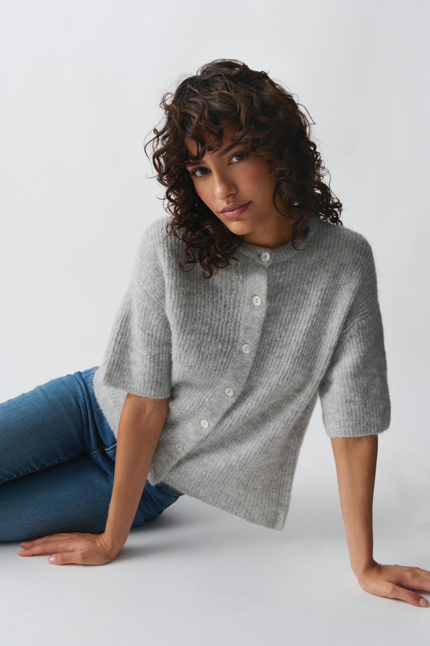 Dam Kortärmad Stickad Tröja Mjuk Tyg Elegant Design 6