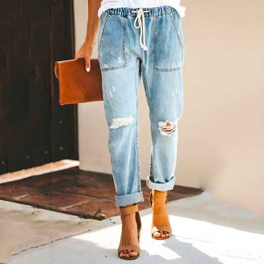 Dam Jeans Hög Midja Stretch Denim Klassisk Stil-1