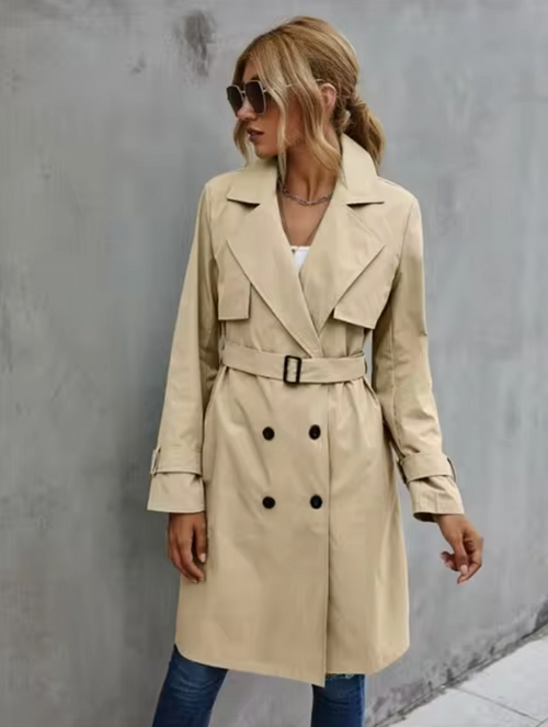 Kvinnors Trenchrock Klassisk Design Polyester Lång Ärmar-1