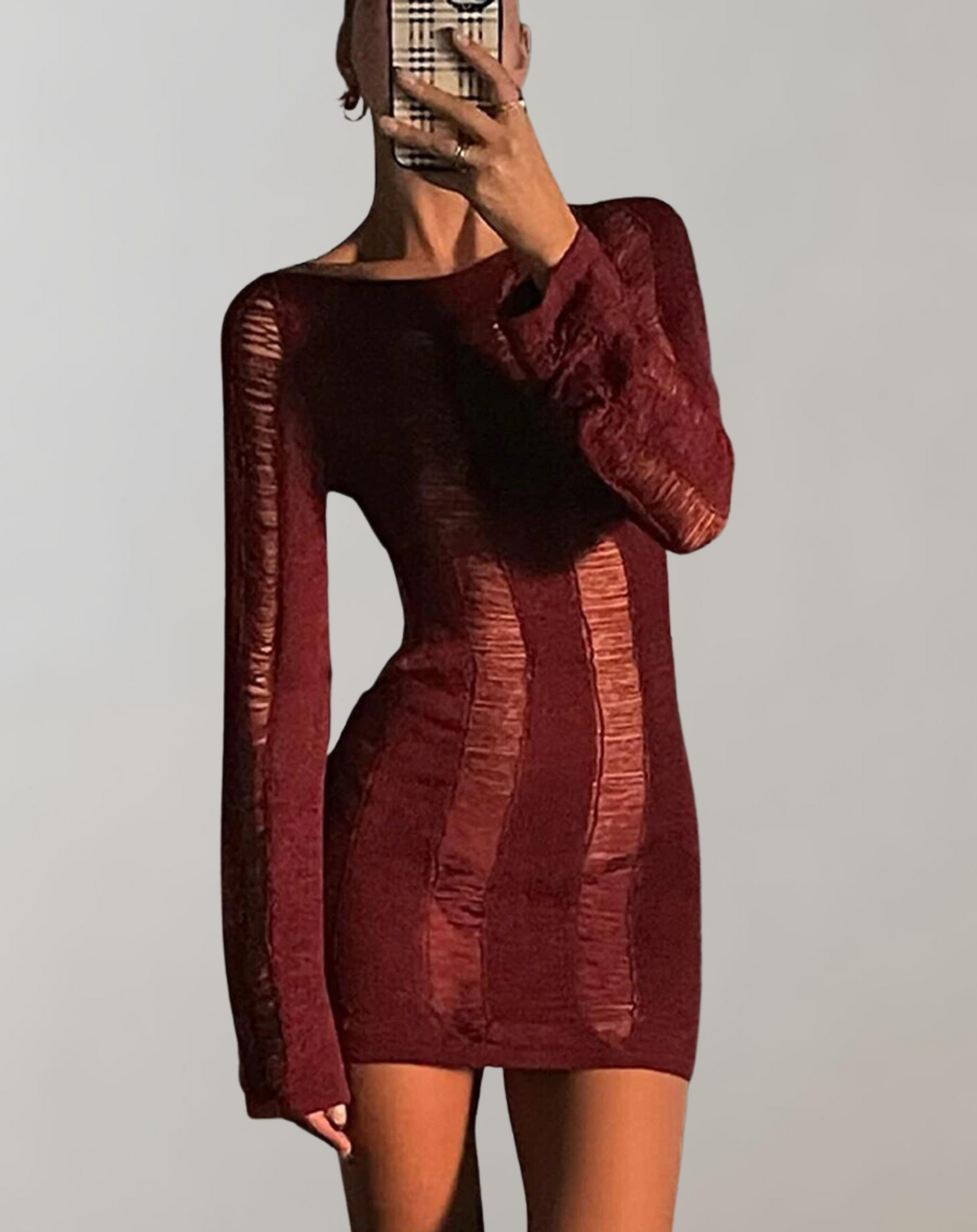 Långärmad Mini Klänning i Andningsbart Tyg – Rund Hals, Elegant Design för Alla Tillfällen 11