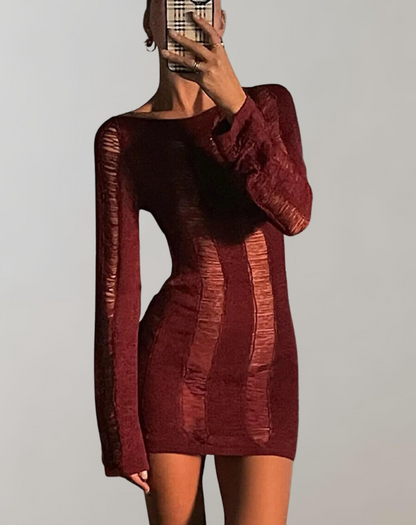 Långärmad Mini Klänning i Andningsbart Tyg – Rund Hals, Elegant Design för Alla Tillfällen 11