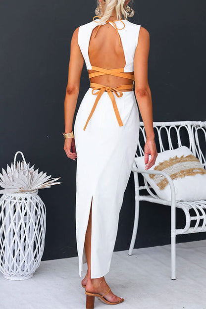 Kvinnors Maxiklänning Öppen Rygg Slits Bomull Polyester-3