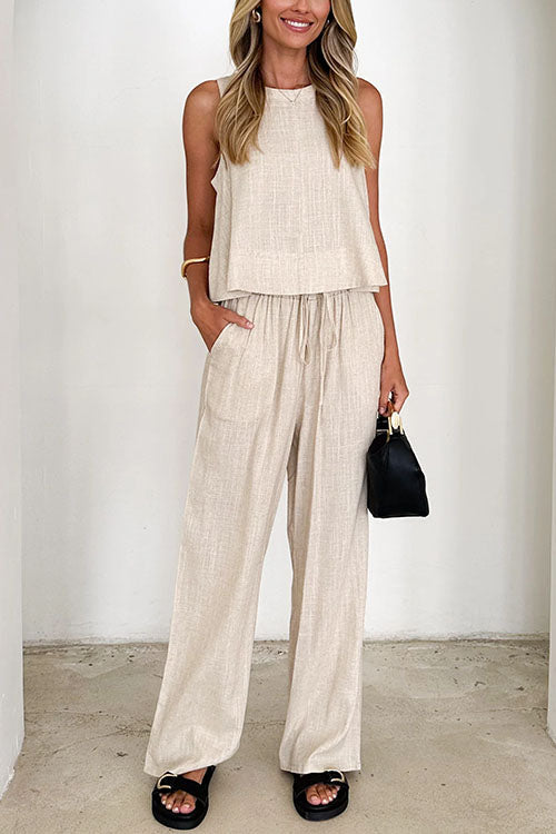 Dam Set Ärmlös Topp Vida Byxor Bomull Polyester-2