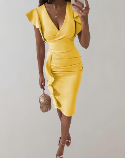 Fina Dam Klänningar Skräddarsydd Design med Samlade Bevingade Ärmar-6