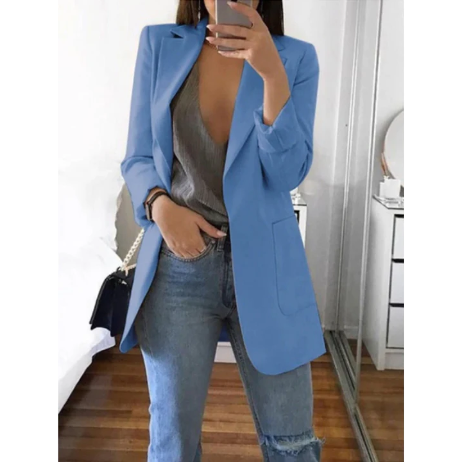 Dam Blazer Snävt Klippt Modern Design Högkvalitativt Tyg-6